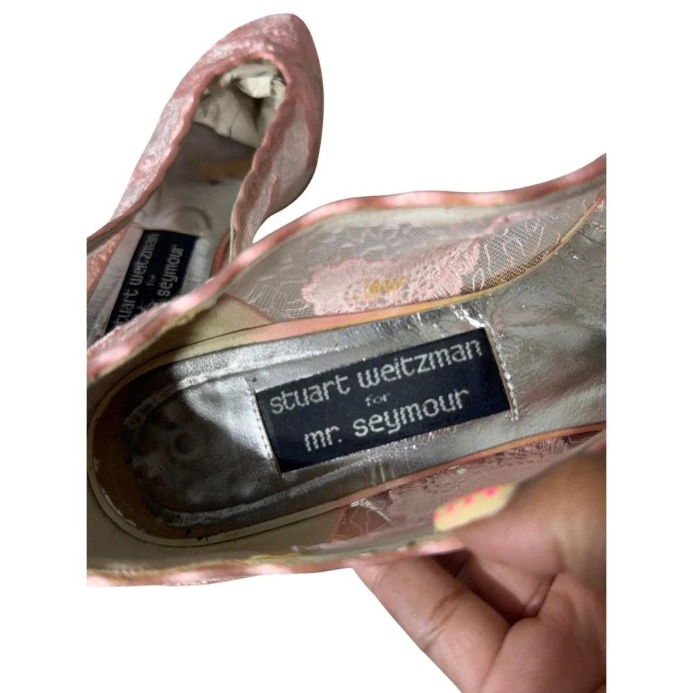 Stuart‎ Weitzman for Mr. Seymour Pink Lace Mesh Kitten Heel Pumps Womens Size 9B